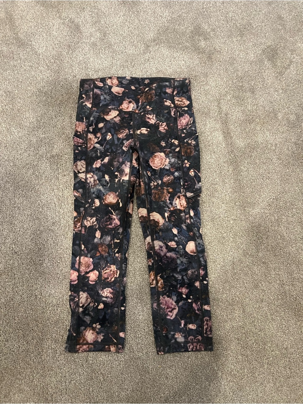lululemon athletica Black Floral Cropped Leggings with Blush Accents